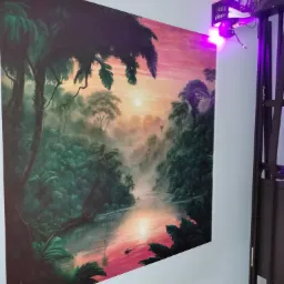 Wydruk tapety na ścianie.