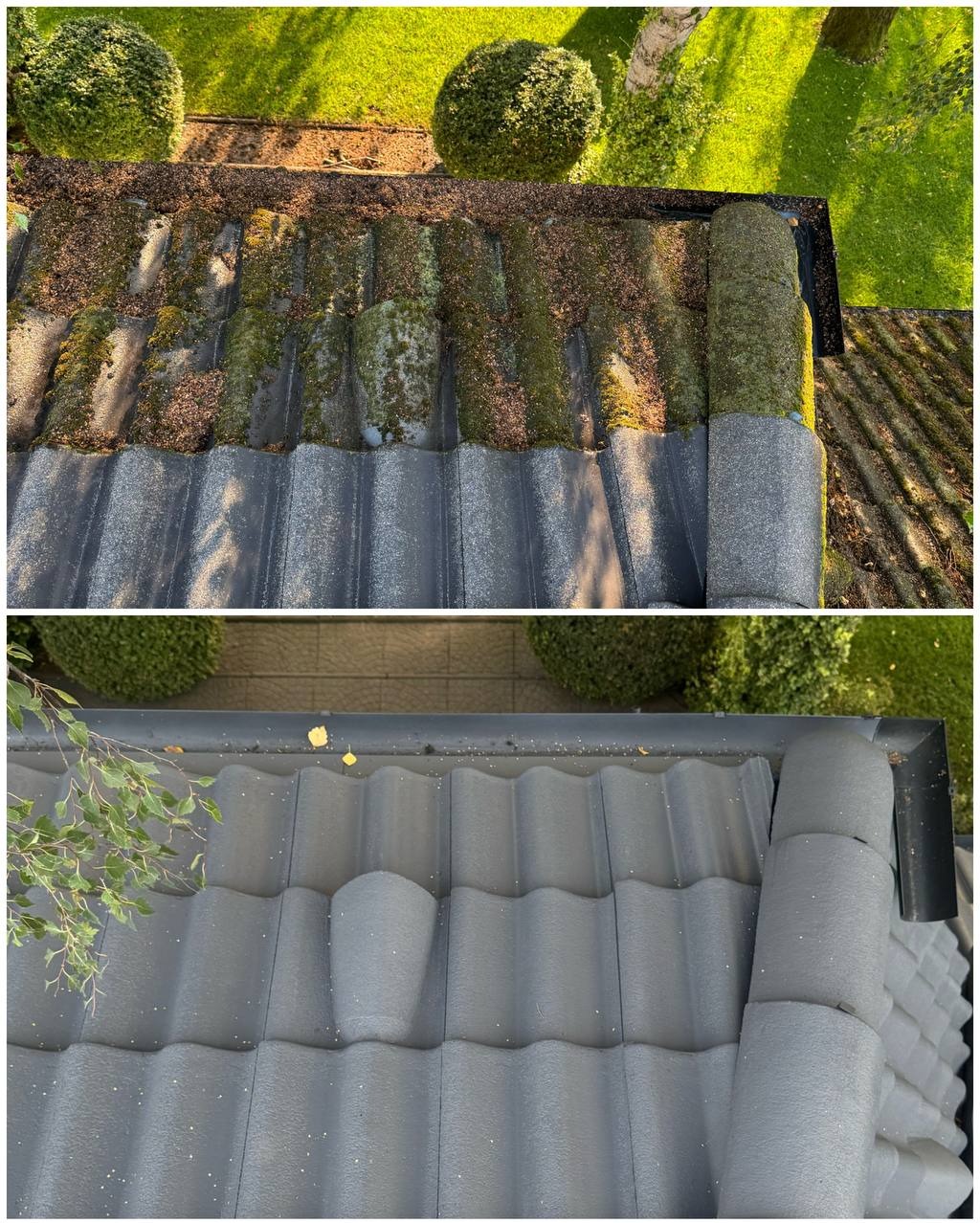 Malowanie dachu z dachówki betonowej, jaki ma 30 lat.