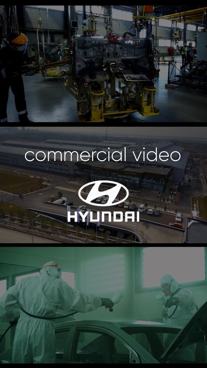 Montaż karoserii samochodowej na linii produkcyjnej, widok z drona na fabrykę Hyundai, lakierowanie karoserii samochodu w lakierni.