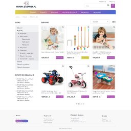 MONALINE-design - Układ graficzny strony internetowej sklepu z zabawkami KrainaZabawek.pl, prezentujący ofertę zabawek: kasy sklepowe, krykiet, gitary, quady, rowerki trójkołowe i stoły wodne.