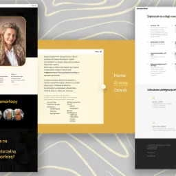 Fragment strony internetowej salonu fryzjerskiego z ofertą usług, cennikiem, opisem metamorfoz i danymi kontaktowymi.