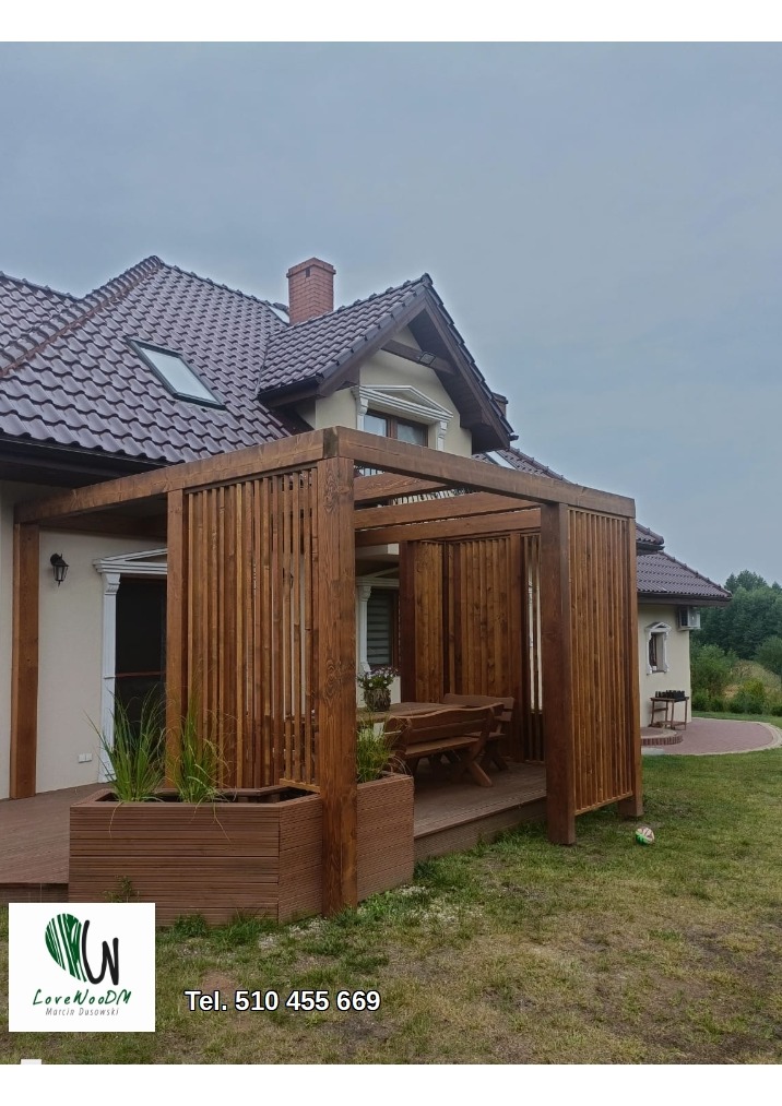 Pergola. Żaluzje obracane Kolor: Dąb rustykalny (Remmers)
