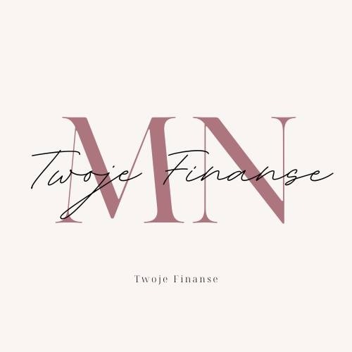 Logo firmy finansowej z inicjałami MN w kolorze pudrowego różu i napisem 'Twoje Finanse' wykonanym ozdobną czcionką.