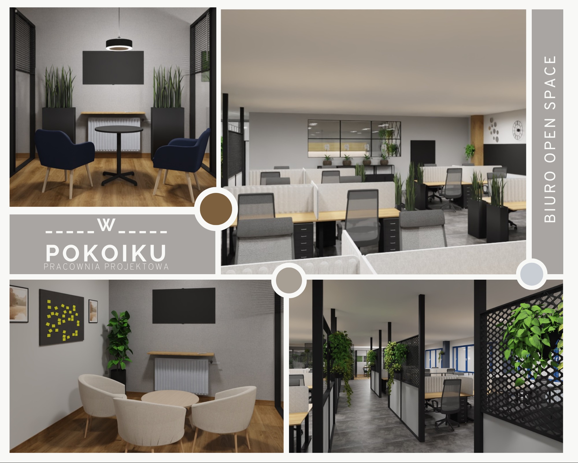 biuro open space z wydzielonymi przestrzeniami do spotkań biznesowych