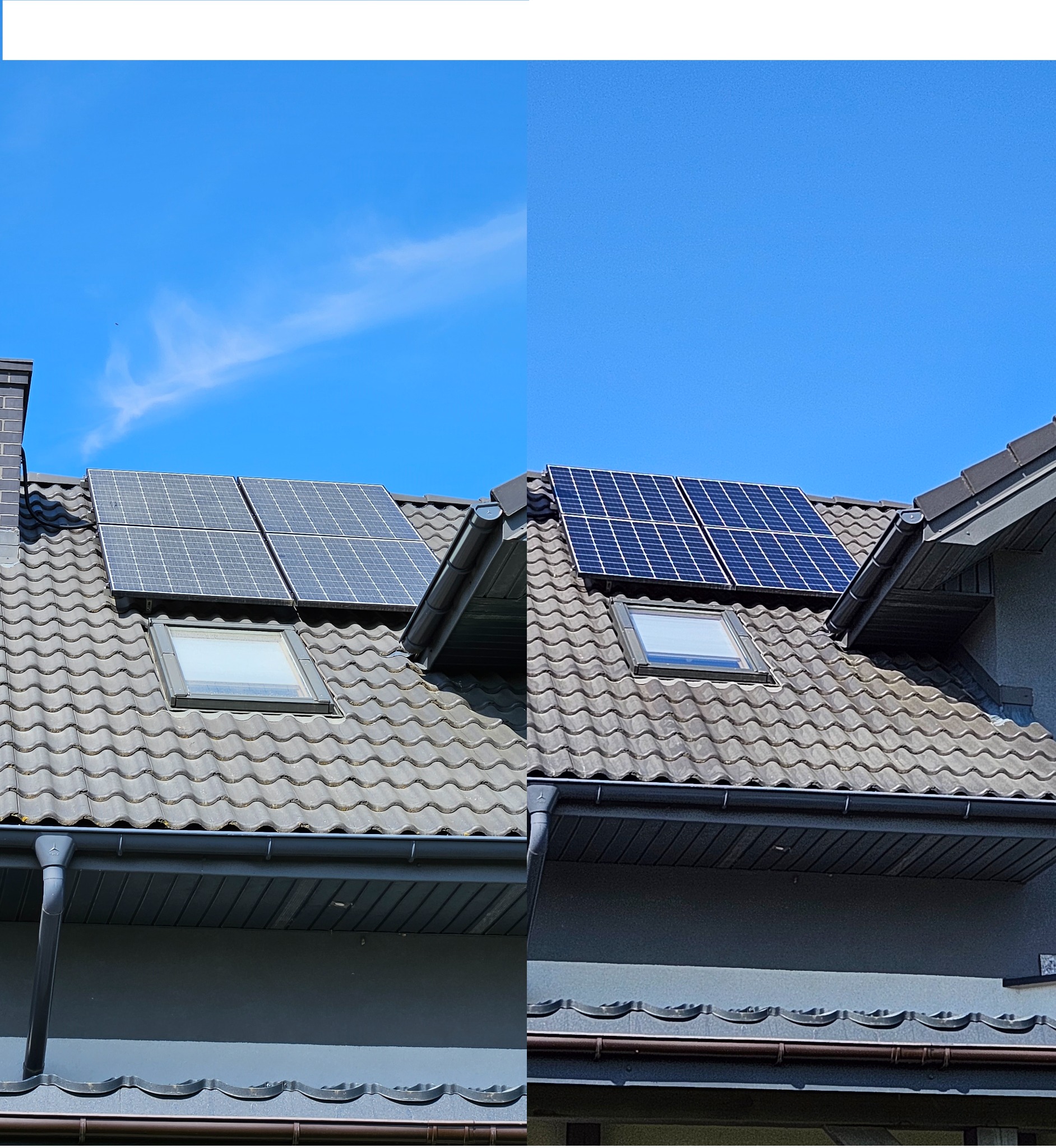 zakurzone panele przed i po myciu. przy okazji umyte rownież okna dachowe