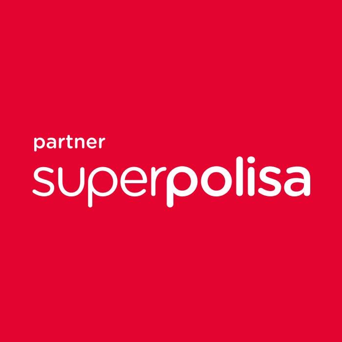 Logo firmy Superpolisa na czerwonym tle, białe litery, napis 'partner' nad nazwą firmy.