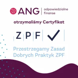 Certyfikat ZPF firmy ANG odpowiedzialne finanse, potwierdzający przestrzeganie zasad dobrych praktyk.