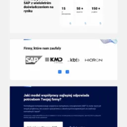 Strona internetowa firmy technologicznej Ensis Technology z nagłówkiem 'Pomagamy w transformacji cyfrowej biznesu', prezentująca usługi konsultingowe SAP i body leasing.