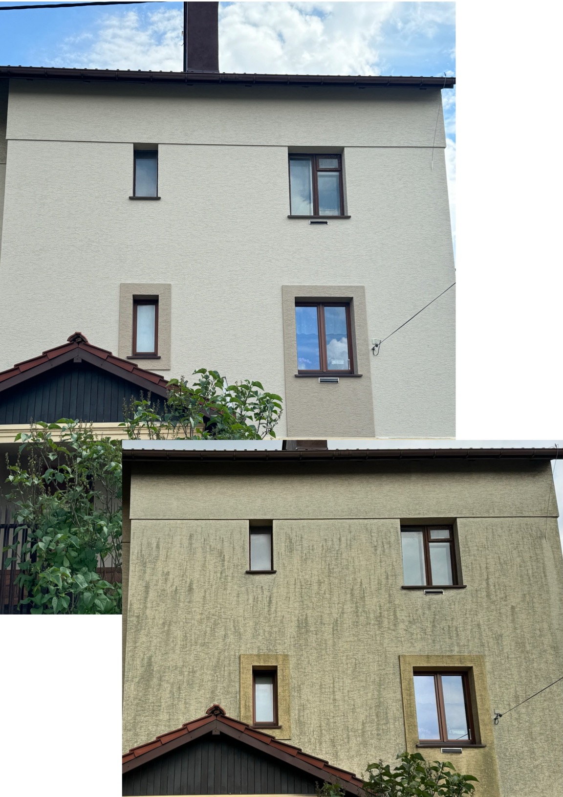 Mycie i malowanie elewacji typu kornik,farbą silikonową firmy Lakma.