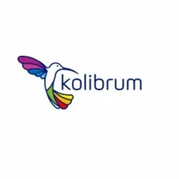 Logo firmy z wizerunkiem kolorowego kolibra w locie i nazwą 'kolibrum' zapisaną niebieską czcionką.