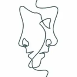 Abstrakcyjny rysunek przedstawiający dwie twarze narysowane jedną linią, symbolizujące relację i dialog.