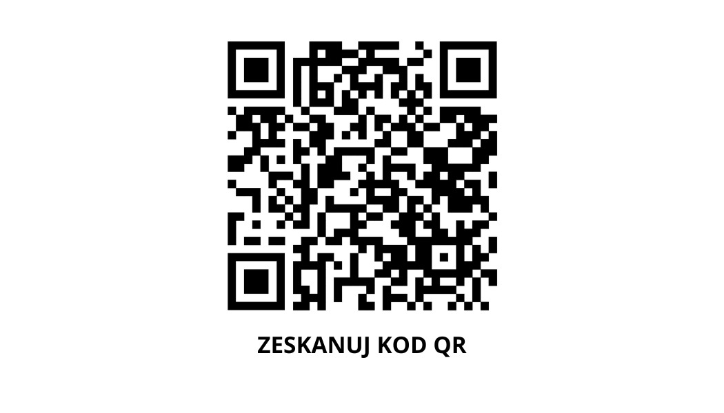 Czarno-biały kod QR z napisem 'ZESKANUJ KOD QR' poniżej.