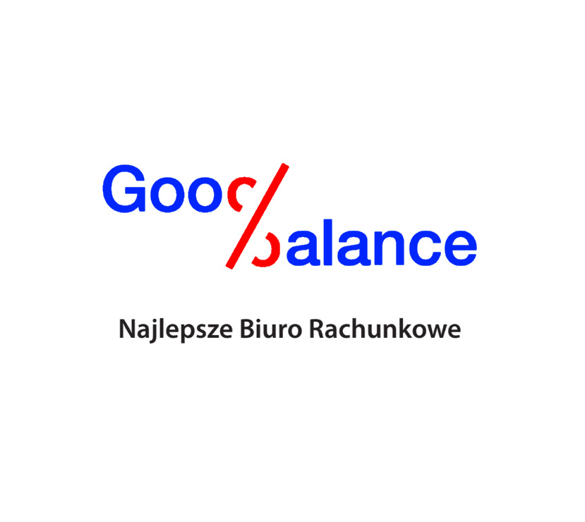 Logo firmy 'Good Balance' z napisem 'Najlepsze Biuro Rachunkowe' poniżej, na białym tle. 'Good' i 'balance' w kolorze niebieskim, ukośnik i litera 'c' w słowie 'Good' w kolorze czerwonym.