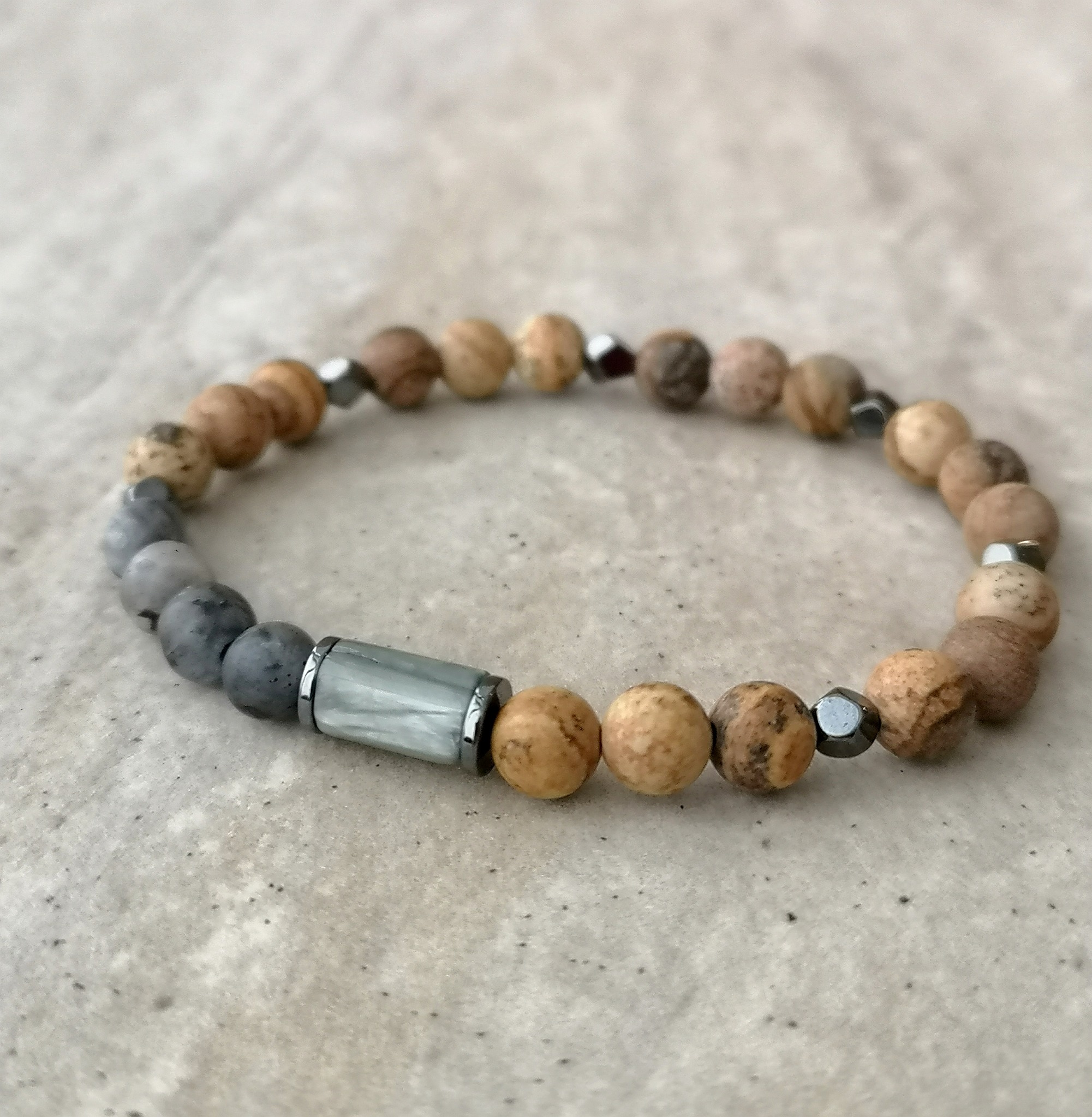 Bransoletka Jaspis - Lavikit z Sokilim Okiem w sercu.