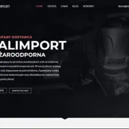 Strona internetowa firmy Stalimport prezentująca spawacza w masce jako element graficzny, z tekstem o stali żaroodpornej, przyciski 'Sprawdź Ofertę' i 'Napisz do nas', oraz menu nawigacyjne...