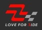Logo z abstrakcyjnym motywem w kolorze czerwonym i szarym, z napisem 'LOVE FOR RIDE' poniżej.