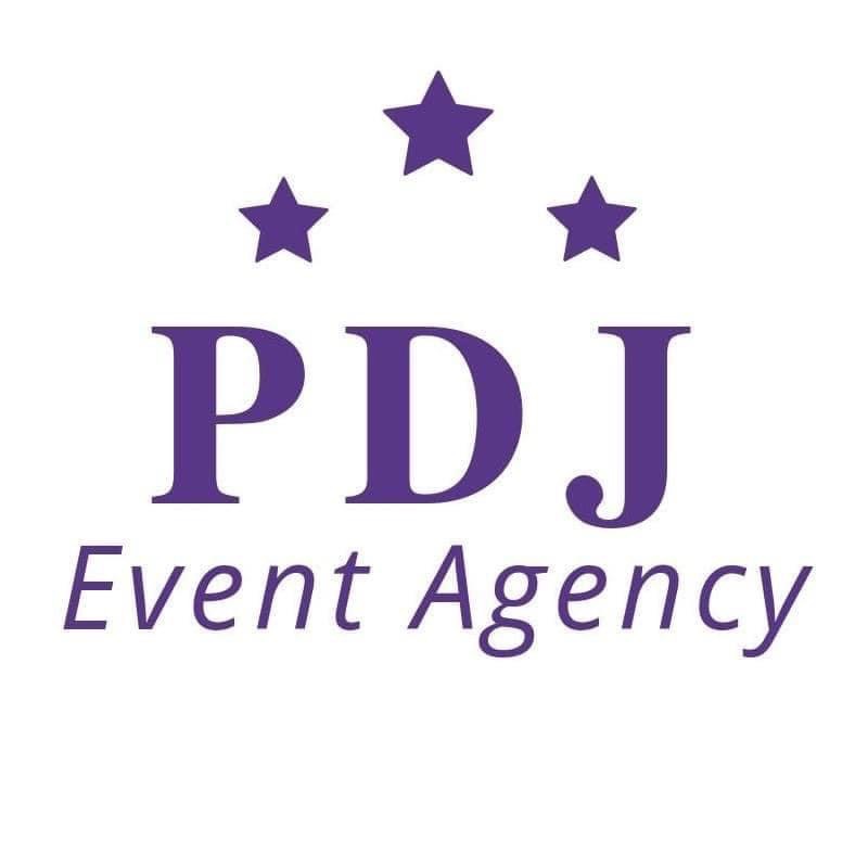 Fioletowe logo firmy PDJ Event Agency z trzema gwiazdami nad nazwą.