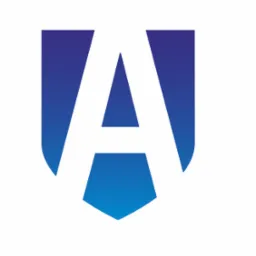 Logo firmy z Jasła, litera A wkomponowana w kształt tarczy, gradient koloru niebieskiego.