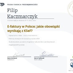 Certyfikat szkolenia KSeF Polskiej Fundacji Przedsiębiorczości