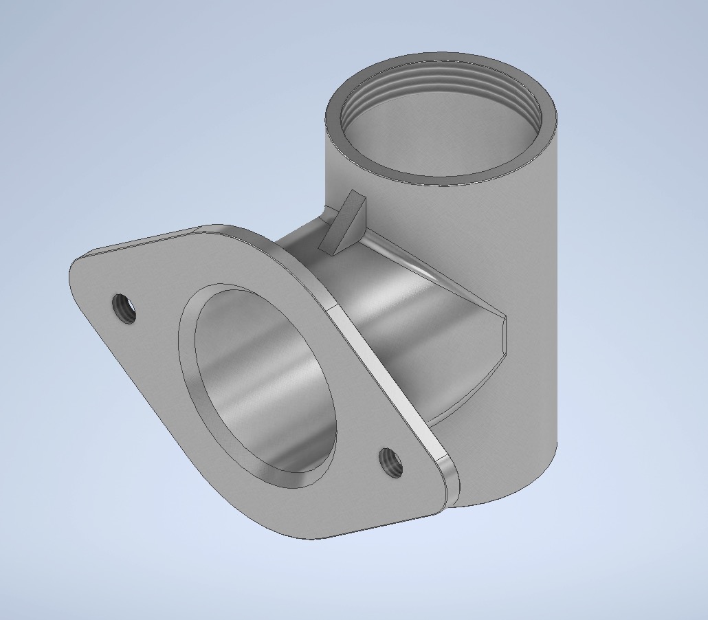 Model 3D stalowego łącznika rurowego z kołnierzem mocującym, widoczne gwintowanie wewnętrzne.