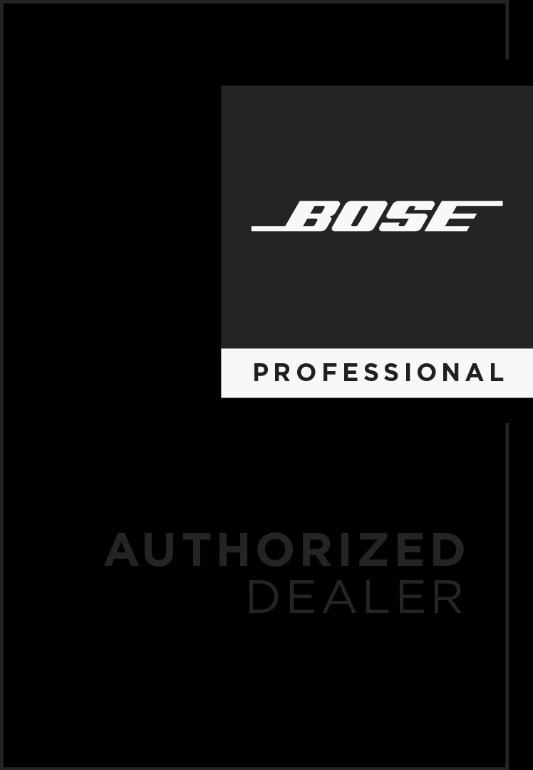 Logo autoryzowanego dealera marki BOSE Professional na czarnym tle.