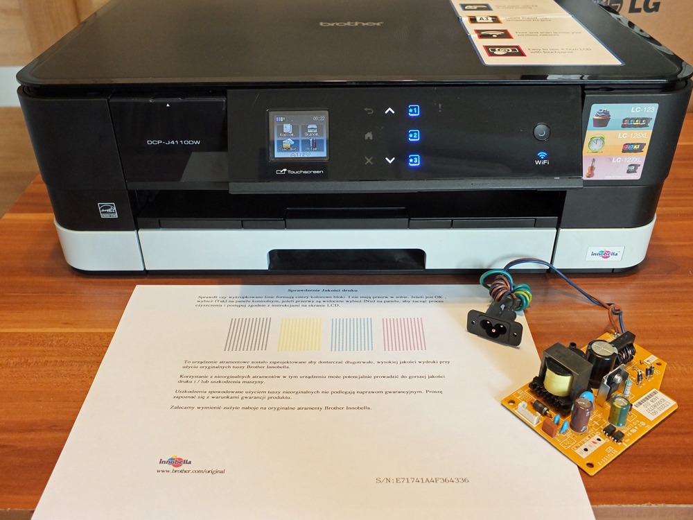 Brother DCP-J4110DW - wymiana zasilacza i udrożnienie głowicy.