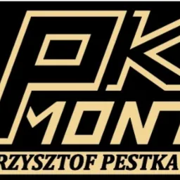 Logo firmy PK MONT Krzysztof Pestka w kolorze złotym na czarnym tle.