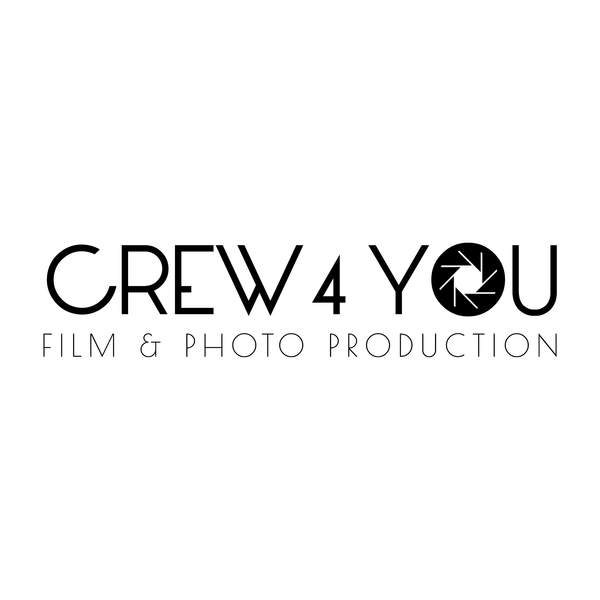 Logo firmy Crew4You z napisem Film & Photo Production, stylizowana przysłona aparatu w nazwie.