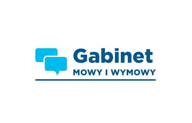 Logo firmy Gabinet Mowy i Wymowy z dwoma błękitnymi dymkami dialogowymi po lewej stronie.