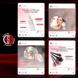 AUKCJE I SOCIAL MEDIA KAROL LASER - Kompozycja czterech postów z Instagrama prezentujących kosmetyki Mary Kay: mydło w płynie Satin Hands, nawilżający booster Clinical Solutions, liftingującą maskę biocelulozową oraz zestaw...