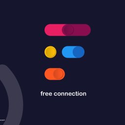 Rafał Rutkowski Renner - Abstrakcyjne logo przedstawiające przełączniki aplikacji mobilnej w kolorach różowym, żółtym i pomarańczowym na ciemnogranatowym tle, tworzące literę F. Paleta kolorów z próbkami po prawej stronie.