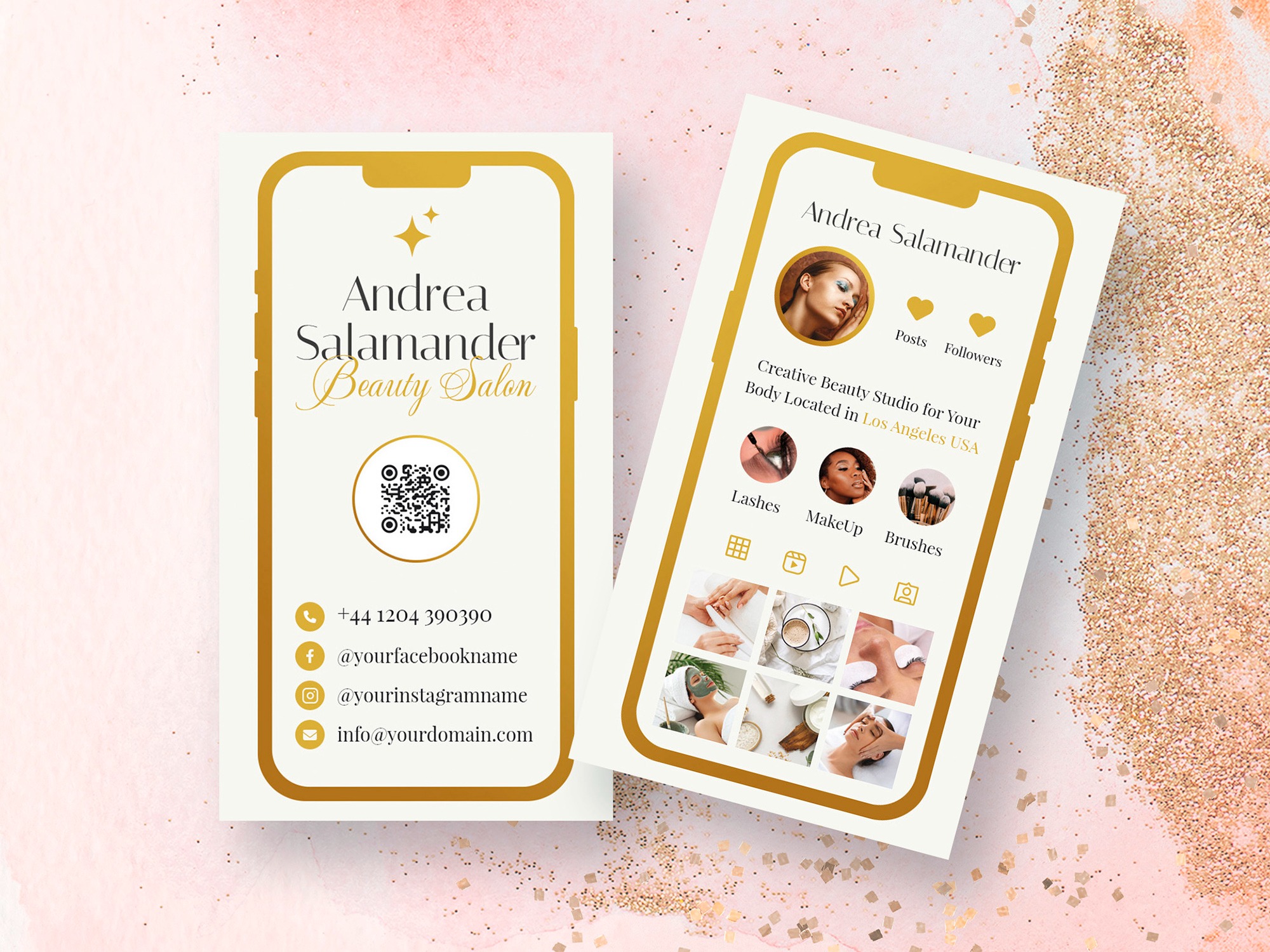Wizytówka zaprojektowana dla salonu kosmetycznego na wzór serwisu Instagram.