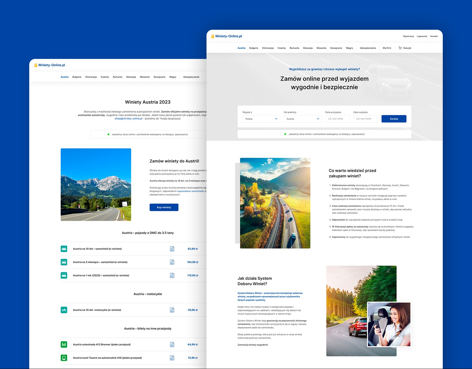 Strona www zaprojektowana w Figmie dla systemu zamawiania winiet.