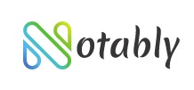 Logo firmy Notably: stylizowana litera N w kolorach gradientu niebieskiego i zielonego, obok nazwa firmy w kolorze ciemnoszarym, pisana odręcznie.