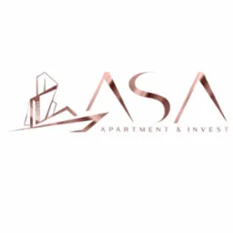 Logo firmy ASA Apartment & Invest w kolorze miedzianego różu, przedstawiające stylizowany budynek i napis.