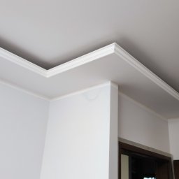 myRemont - Białe ściany i sufit z dekoracyjną listwą przysufitową, widoczny fragment futryny drzwi.