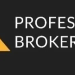 Logo firmy Professional Broker Sp. z o.o. z geometrycznym symbolem w kolorze pomarańczowym na ciemnoszarym tle.