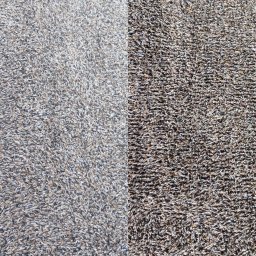 Mateusz Stenzel - Dywan z wyraźnym podziałem na dwie części: jaśniejszą, odświeżoną i ciemniejszą, zabrudzoną, ukazujący efekt czyszczenia.