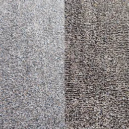 Dywan z wyraźnym podziałem na dwie części: jaśniejszą, odświeżoną i ciemniejszą, zabrudzoną, ukazujący efekt czyszczenia.