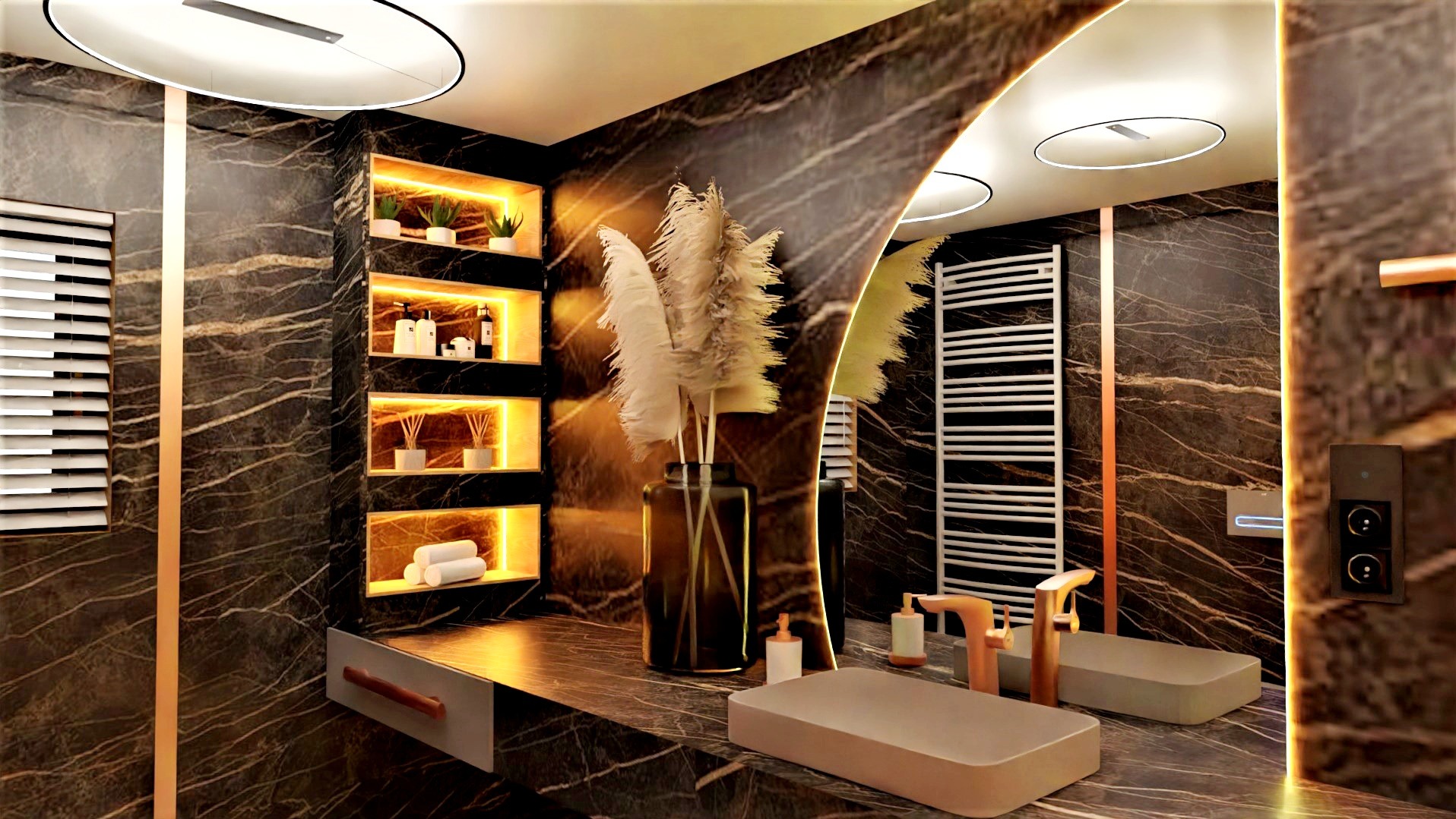 Nowoczesna ciemna łazienka