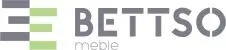 Logo firmy meblowej BETTSO z Kępna, z zielono-szarym znakiem graficznym po lewej stronie i szarym napisem 'BETTSO meble' po prawej.