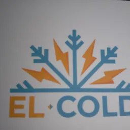 Logo firmy 'EL-COLD' z motywem płatka śniegu i błyskawic w kolorach niebieskim i pomarańczowym na białym tle.