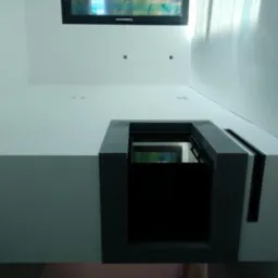 Wnętrze po malowaniu z oknem dachowym i elementami architektonicznymi w szarym betonie, widok z dołu.