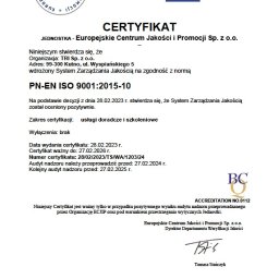 Wdrożyliśmy System Zarządzania Jakością ISO 9001.