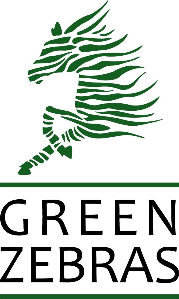 Zielony logotyp firmy przedstawiający sylwetkę zebry w galopie z napisem 'GREEN ZEBRAS' poniżej.