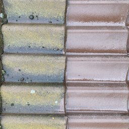 Szuru-Buru Robert Suchodolski - Porównanie: Połowa brudnych, mokrych dachówek pokrytych mchem i algami, druga połowa czysta, mokra, w kolorze brązowym.