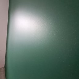 Pro Standard Bartłomiej Miczołek - Świeżo pomalowana ściana na ciemnozielony kolor, widoczny fragment białej ściany na łączeniu, delikatne niedoskonałości w strukturze farby i minimalne zabrudzenia na powierzchni.