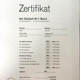 Certyfikat językowy Telc Deutsch B1+ Beruf