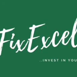 Logo firmy FixExcel na zielonym tle z hasłem '...INVEST IN YOUR TIME...'
