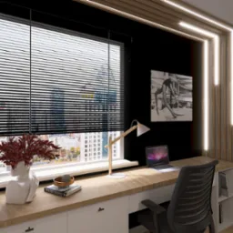 Projekt sypialni wraz z miejscem na domowe biuro.